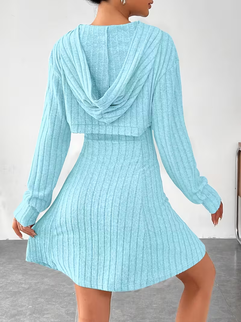 Light Blue Ribbed Knit Skater Dress