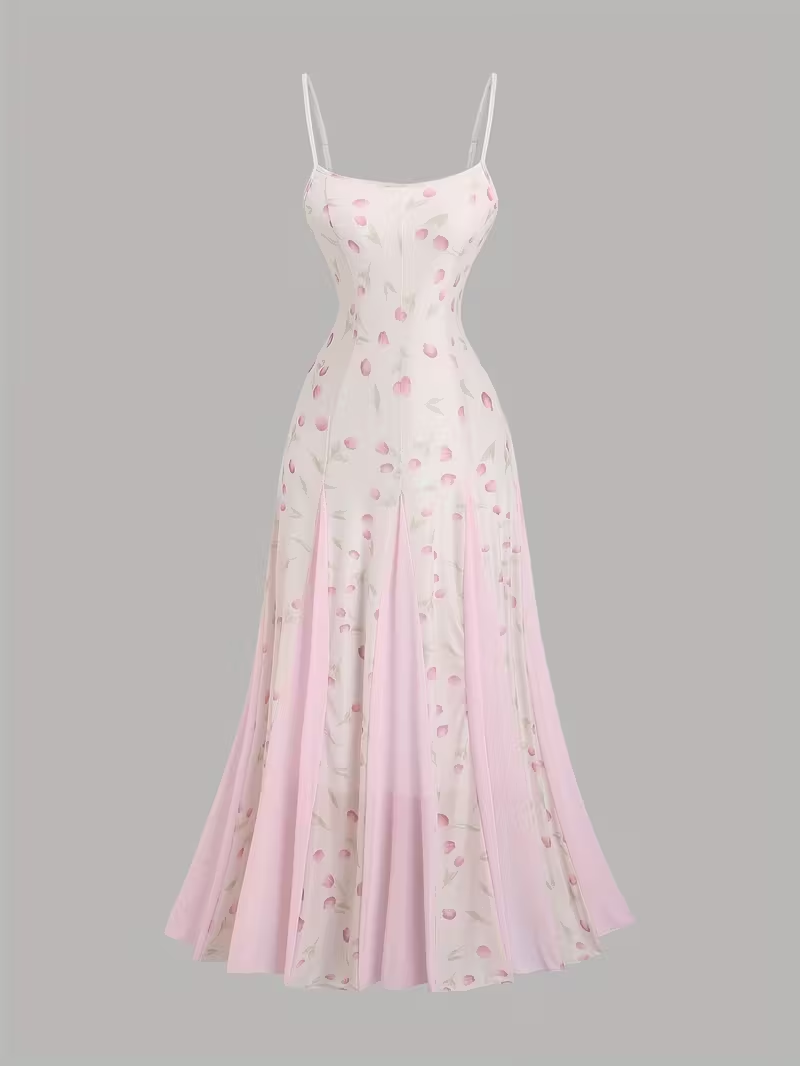 Pink & Blue Blossom Maxi Dress