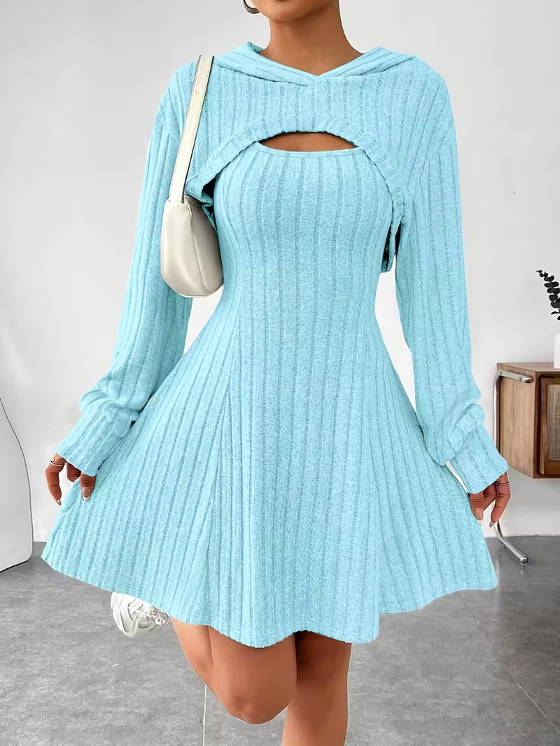Light Blue Ribbed Knit Skater Dress
