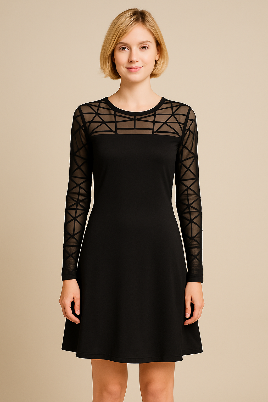 Black Mesh Geometric Detail Dress