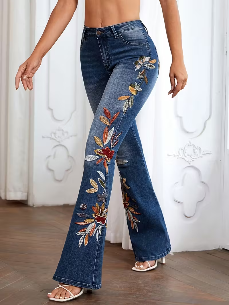 Autumn Elegant Women’s Embroidered Flared Jeans