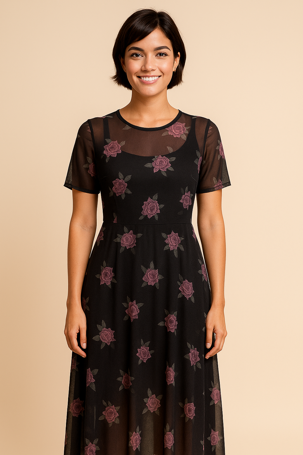 Sheer Floral Black Maxi Dress