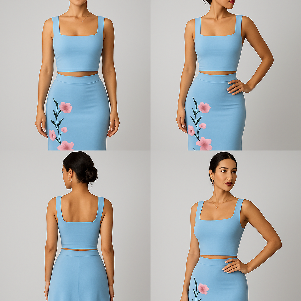 Elegant Blue Floral Two-Piece Maxi Set