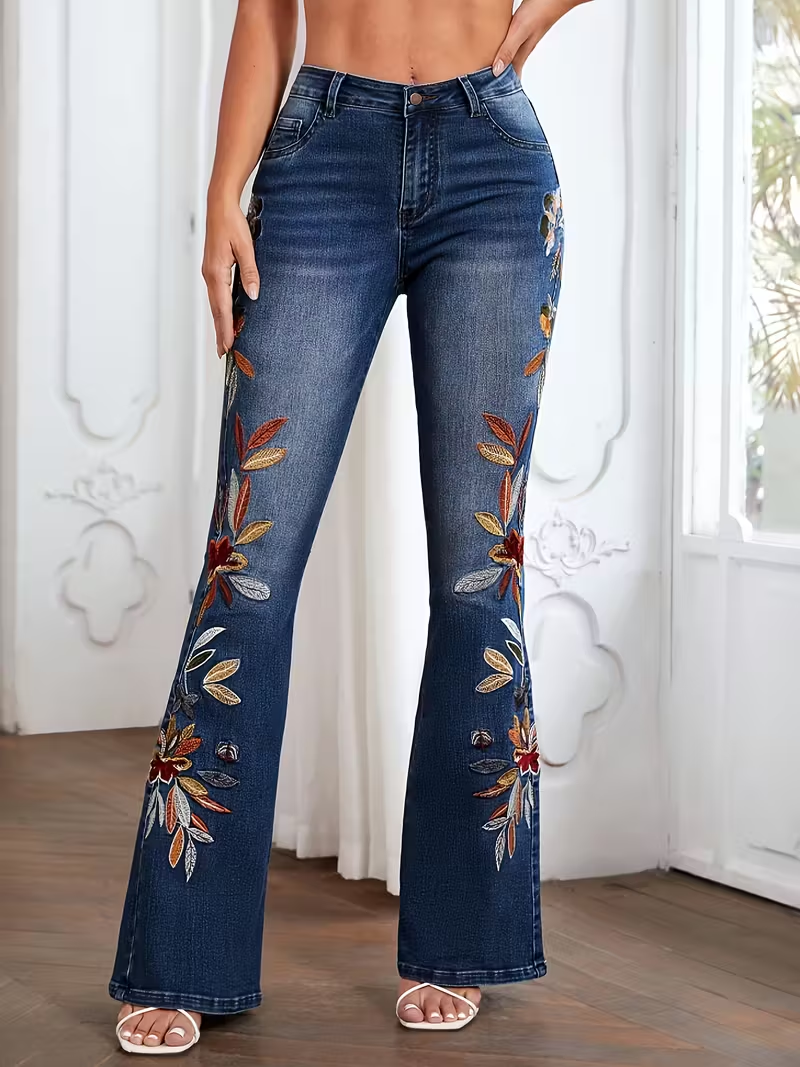 Autumn Elegant Women’s Embroidered Flared Jeans