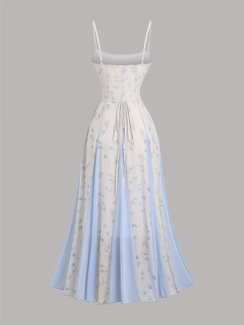 Pink & Blue Blossom Maxi Dress