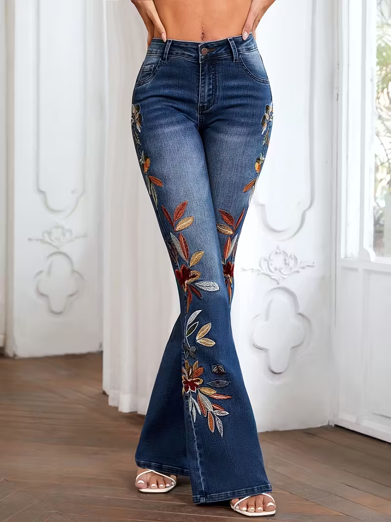 Autumn Elegant Women’s Embroidered Flared Jeans