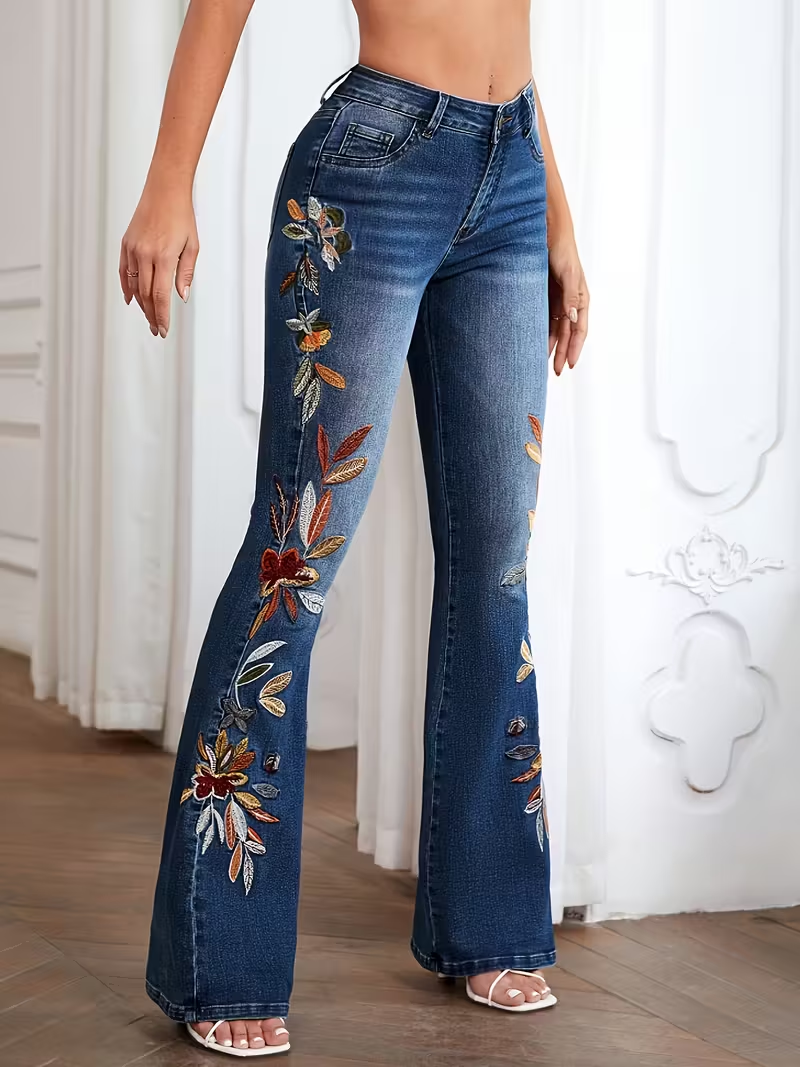 Autumn Elegant Women’s Embroidered Flared Jeans