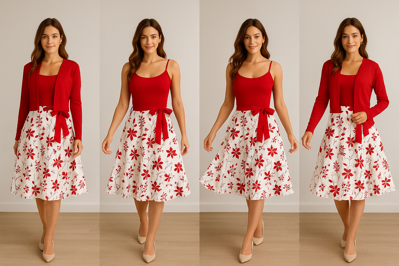 Elegant Red Floral Two-Piece Dress Set