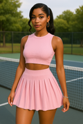 Pink Pleated Two-Piece Set – Sporty Chic Meets Feminine Flair