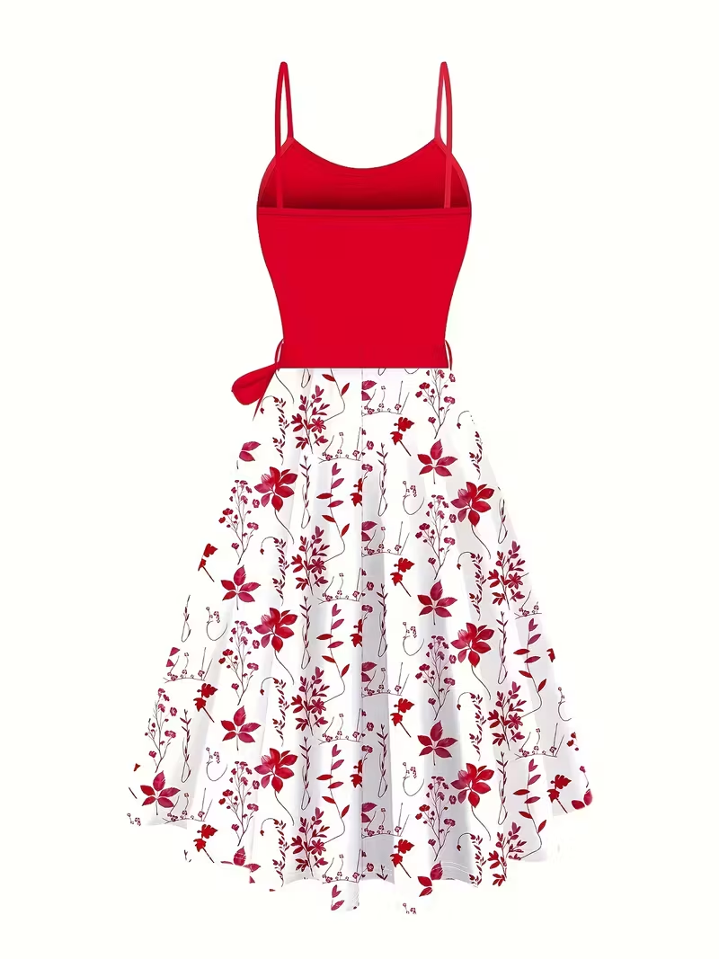 Elegant Red Floral Two-Piece Dress Set