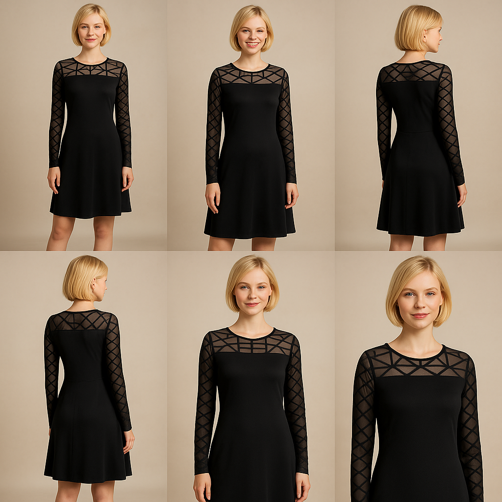 Black Mesh Geometric Detail Dress